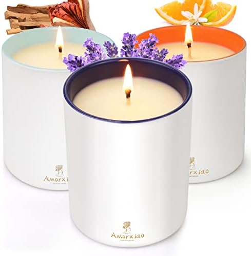 3 Pack Candles for Home Scented, 33.9 oz 210 Hour Long Lasting Scented Candles, Lavender &Mahogany Mandrel & Orange Blossom Aromatherapy Candle Set,Ideal for Birthday, Mother's Day, Thanksgiving