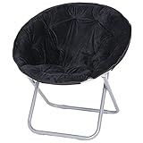 Nova Microdermabrasion Folding Faux Fur Saucer Chair Soft Plush Lounge Chair Moon Chair with Metal Frame for Bedroom, Living Room, Dorm Rooms, Apartments and Courtyard, Black
