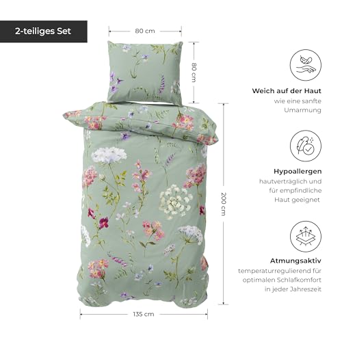 DILIOS Bettwäsche 135x200 Baumwolle, 2-teilig mit Reißverschluss, Premium – Ansicht 6