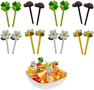 Kireida® 16 sztuk uroczych mini widelców do owoców z motywem słonecznika, dla dzieci, plastikowe, akcesoria dla dzieci/dorosłych, wysokiej jakości tworzywo sztuczne, łatwe do czyszczenia
