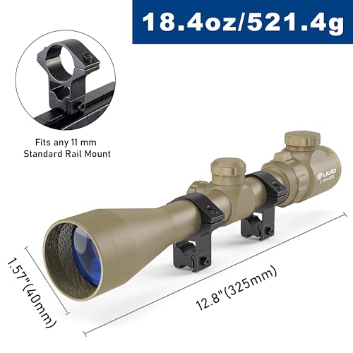 UUQ 3-9×40 Rifle Scope with Red/Green Illumination and Rangefinder Reticle-Includes Batteries,Fits 11mm Free Mounts,Waterproof and Fog-Proof