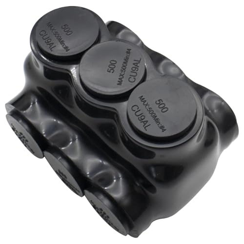 4AWG-500Kcmil Insulated 3 Port Inline Splice Connector Black Wire Connectors,Allen Hex 3/8" Insulated Cable Connectors Pre-Loaded Oxide Inhibitors,UL Listed(1pcs)