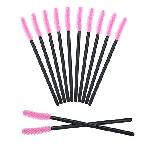 50PCS Disposable Silicone Eyelash Mascara Wands Brushes Cosmetic Eyelash Extension Applicators Professional Makeup Tool Set (Rose)
