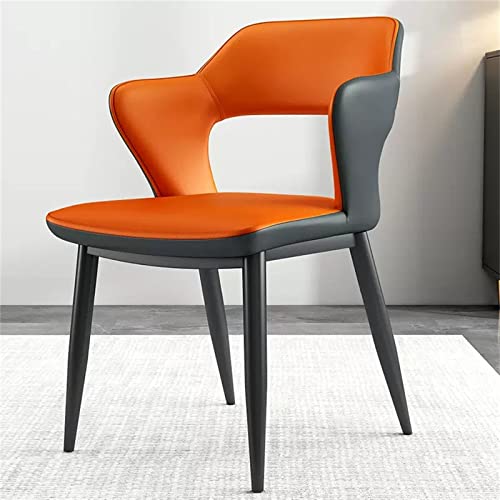 Juego de 2 sillas de comedor tapizadas de piel sintética con respaldo alto y patas de metal, color naranja