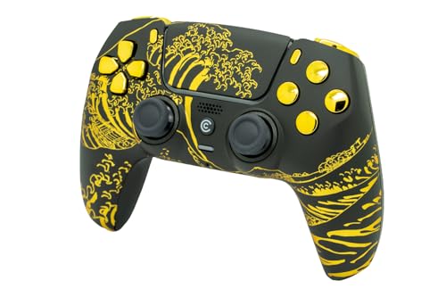 Image of Custom Controllerzz Custom Wireless Controller Compatible with PS5 - Multiple Designs Available (Golden Waves & Gold Chrome Inserts)