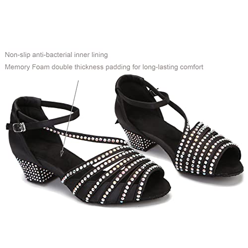 Ballroom Dance Shoes Women Salsa Latin Practice Dancing Shoes, Rhinestone Wedding Low Heel Dance Shoes, Comfortable and Sparkle Dance Heels3