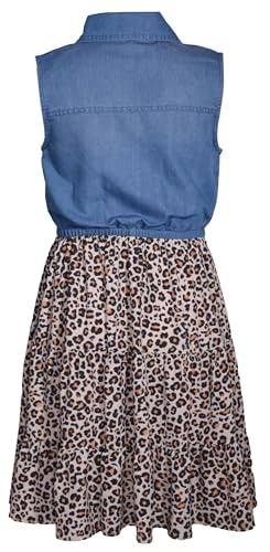 Bonnie Jean Girls Denim Dress - Sleeveless Denim and Leopard Print Dress for Girls with Matching Hair Tie2