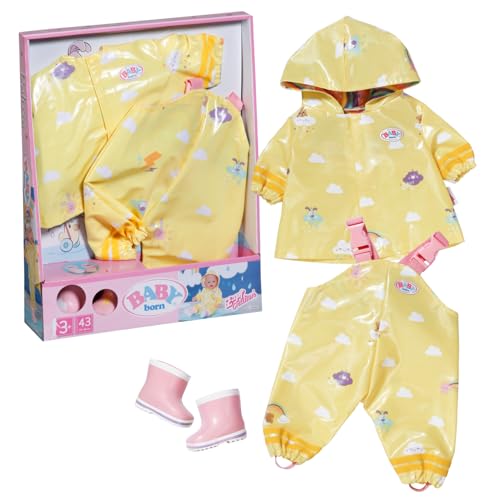 BABY born Deluxe Rain Outfit 836460 - Rain Set with Raincoat, Trousers, and Wellington Boots for Dolls up to 43cm - Suitable for Children from 3 Years Old