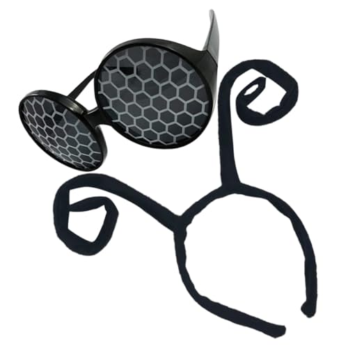 HEMOTON Diadema con Antenas de Insecto Negra y Gafas de Sol Negras para Fiesta y Cosplay, Conjunto Ligero y Cómodo para Mujer y Niña, Accesorio Divertido para Carnaval y Disfraces