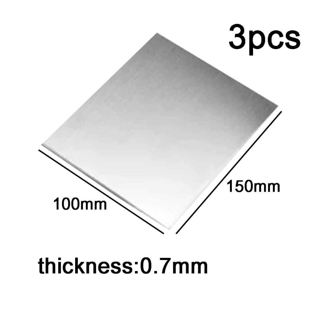 Lot de 3 feuilles de zinc ZN en feuille métallique 0,7 mm x 150 mm x 100 mm
