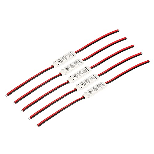 sourcing map LED Tira Atenuador, 12V a 24V 3 Teclas Mini Brillo Ajustable Controlador Lámpara Cambie para Único Color Tiras, Paquete de 5