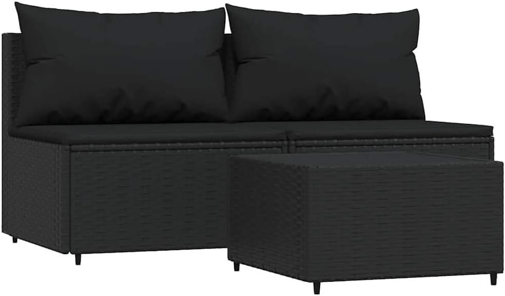 vidaXL Patio Middle Sofa with Cushions, Weather- Black Poly Rattan Material, Flexible Modular Design, Comfortable Outdoor Seating Solution, Complete with Installation Manual