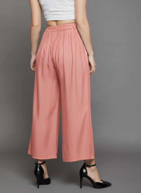 Image of Super Soft Viscose Rayon Flared Palazzo Pants for Women Stylish Wide Leg Straight Relaxed Fit Casual Ethnic Office Wear