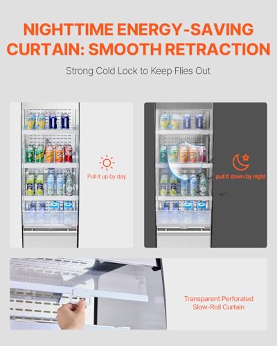 Image of VEVOR Open Air Merchandiser, 3-Tier Shelving Commercial Refrigerator, Grab and Go Display Cooler Refrigerator with Air Curtain, 4 Swivel Wheels, LED Light, for Restaurants, Stores, Office, 7.8cu.ft.
