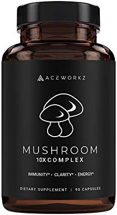 Mushroom Supplement - Lions Mane, Reishi and Cordyceps - 10 Mushroom Complex - Nootropic Brain Supplement for Memory & Focus - Immune Booster - Natural Energy & Stress Relief (90 Capsules)