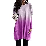 LAEMILIA Damen-Sweatshirt, langärmelig, Rundhalsausschnitt, Farbblock-Pullover, lässige T-Shirts, Blusen, übergroße Tunika, lockere Passform, Oberteile mit Tasche, violett, UK 16(tag size XL)