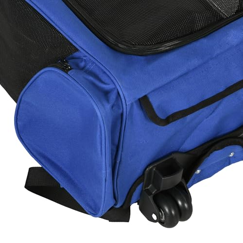PawHut Pet Travel Backpack Bag Cat Puppy Dog Carrier w/ Trolley and Telescopic Handle Portable Stroller Wheel Luggage Bag (Blue) - Image 8