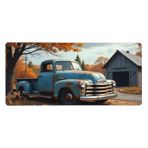 Grand tapis de souris camion bleu 40x90cm avec base caoutchouc pour bureau et jeu