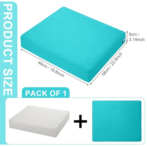 DoubleFill 1 Pcs Outdoor Ottoman Cushion 23\"x19\"x3\" Waterproof Fade Resistant Outdoor Footstools Cushion Removable Patio Ottoman Cushions with Adjustable Fixing Strap for Stool (Lake Blue) - Thumbnail 3