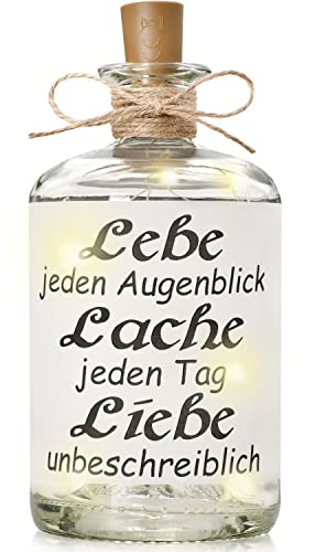 Druckerino LED Flaschenlicht mit Spruch - Lebe jeden Augenblick - Lache...