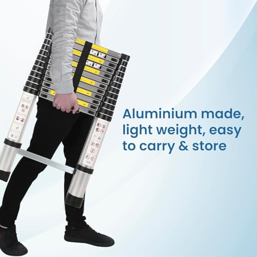 Image of Bigapple Aluminium Folding Step Ladder Portable and Compact 13-Step Telescopic 3.8m(12.5 ft) Foladable for Household and Outdoor Purpose, Multicolor, 150Kg Loading