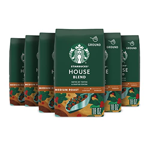 Starbucks Ground Coffee, Medium Roast Hot or Iced Coffee, House Blend, Six 18 oz Bags