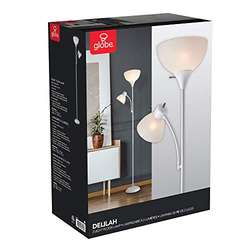 Globe Electric 67136 72" Torchiere Floor Lamp + Adjustable Reading Light, Matte White, Frosted Plastic Shade, 3-Step Rotary Switch On Floor Lamp Socket, Home Improvement, Home Office Accessories #TOP7