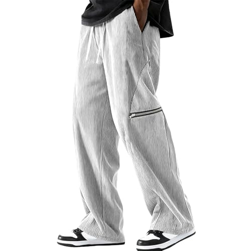 Genérico 2026 Pantalones Correr para Hombre Cintura Elástica Chándal Pantalones Ocio Color Sólido Pantalones Con Bolsillo Cordón Streetwear Chic Running Trabajo, blanco, XL