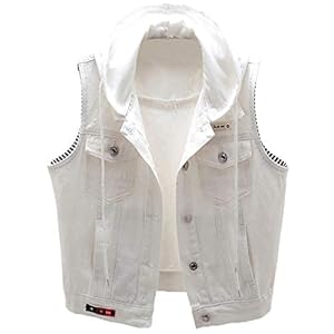 Women’s Detachable Hoodie Denim Vest Button Up Waistcoat Distressed Jacket www.denim.fit
