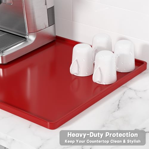 Rnivvi Silicone Coffee Mat, 12" x 19" Waterproof Raised Edge Coffee Bar Mats for Espresso Machine Station Accessories, Heat Resistant Dish Drying Pad for Kitchen Counter, Rubber Bar Decor Pad, Red by Rnivvi - Image 4