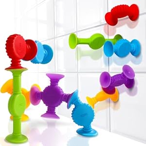BUNMO Suction Bath Toys | Connect, Build, Create | No Mold Bath Toy | Hours of Fun & Creativity | Fine Motor Skills | Stimulating & Addictive Sensory Suction Toy | No Hole Bath Toy | Textured 10 Pack