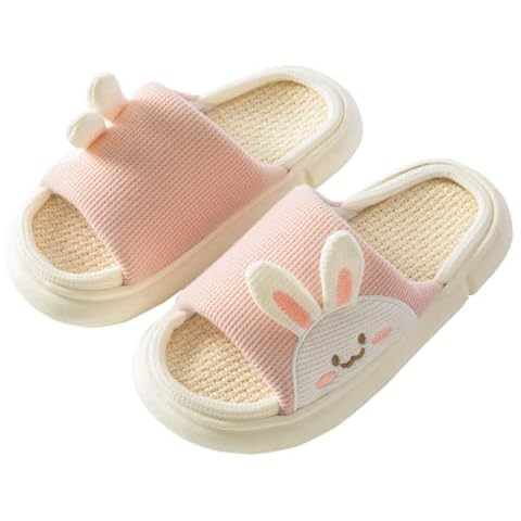 Nipogear Linen Slippers,House Slippers for Women,Summer Shoes for Women,Mute Soft Bottom Slippers,Non-Slip Slippers (Pink,6.5-7) Cover