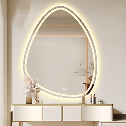 Specchio Da Bagno Intelligente 40x60cm|50x70cm|60x80cm|70x90cm, Antiappannamento Touch LED Con Illuminazione A 3 Colori, Specchio Da Parete A Forma Di Goccia D'acqua(Anti-fog,50x70cm/19.7x27.6in)