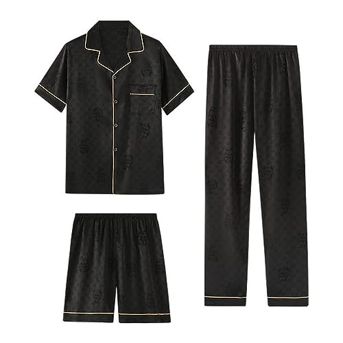 RAFYZY Herren 3-teiliges Pyjama-Set aus Seidenimitat Satin Langarm Nachtwäsche in Übergröße Loungewear Pjs Sets L-5XL,Pj08,3XL