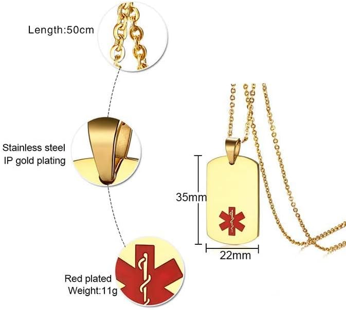 Miniatura 6 de Collar de identificación de alerta médica grabado con láser personalizado para hombres, mujeres, niños y niñas, cadena de acero inoxidable, colgante