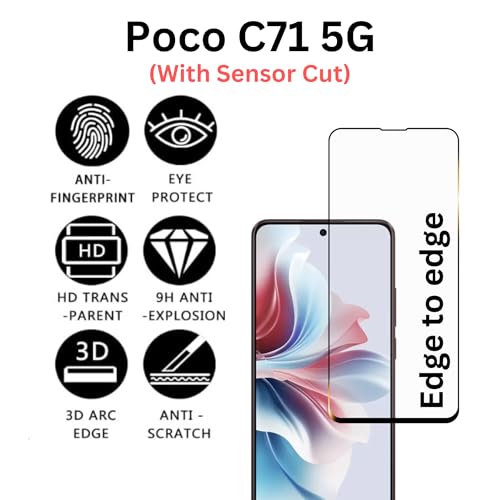 Image of compatible with Poco C71 5G Tempered Glass [with warranty] screen protector guard Full Edge to Edge 9H Full Glue FHD with Easy Installation kit - Pack of 1 | 6.88 Inch (compatible with PocoC71 / C 71)