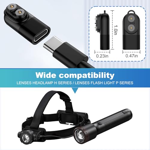 USB-C Ladeadapter Kompatibel mit LEDLENSER P&H Serie Stirnlampen, Magnetisches Ladegerät Ersatz für H5R H7R H15R H19R P18R ML6 P6R P7R P5R Taschenlampen, Typ-C Adapter mit Lanyard, Schwarz
