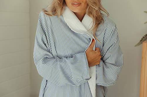 Telegraph Hill Double Layer Seersucker Robe - Soft Microfiber Bathrobe In Navy - Blue & White Striped Unisex Xl Bathrobe - Perfect For Sauna, Gym, & Home #TOP3