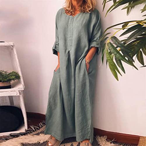 Robe longue d'été caftan jaune en coton léger oversize - 4