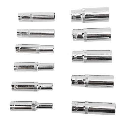 Soquete de Aço Cromado, 11 Peças de Soquetes Estendidos 1/4 Polegada Soquete Sextavado de Aço Cromad