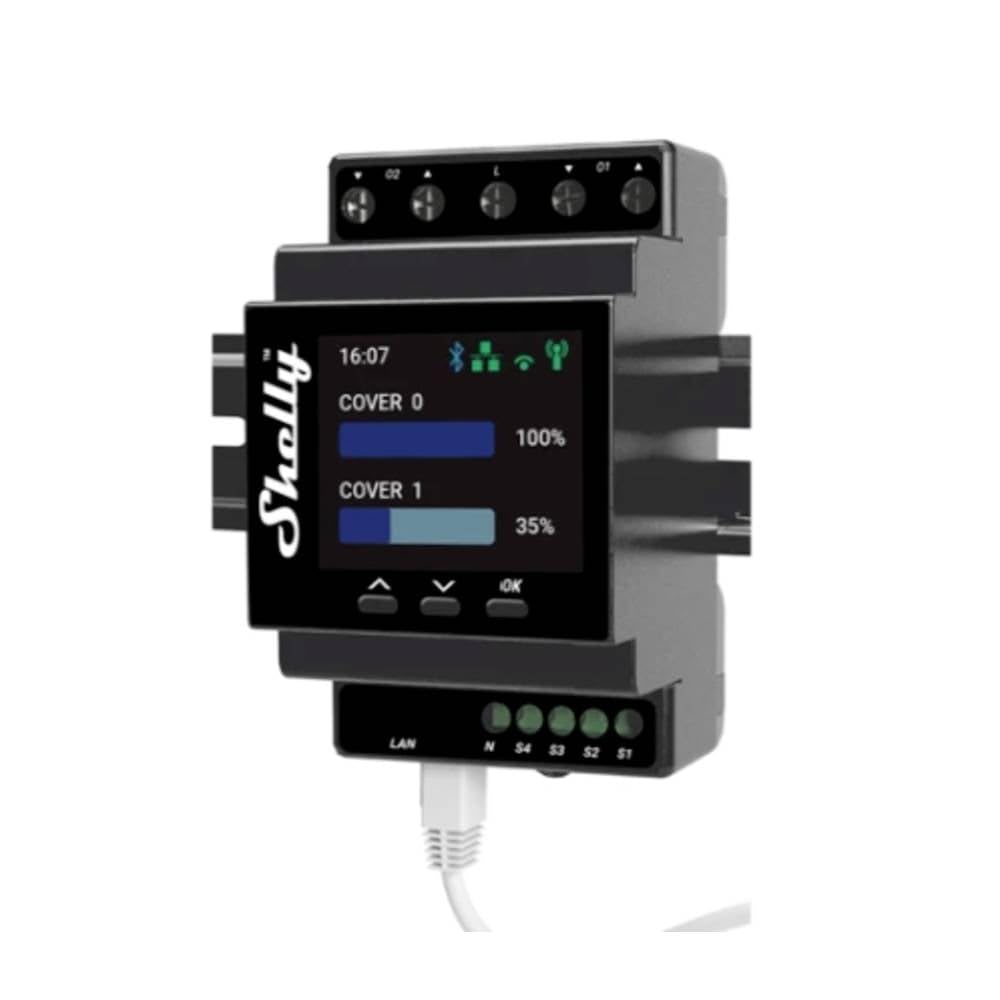 Shelly Pro Dual Cover/Shutter PM | LAN and Wi-Fi Connection, Professional DIN Rail Smart Dual Cover/Shutter Controller with 2 Covers 16 A Each | Home Automation | Precise Power Metering