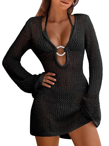 ANRABESS Women Beach Crochet Cover Ups Summer Knit Swimwear Mesh Bathing Suit Hollow Out Dress 2026 Vacation Swimsuit Black