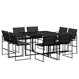 Kaorsrow 9 Piece Garden Dining Set, Black Patio Furniture with Rectangular Table and Foldable Textilene Chairs, Modern Outdoor Steel Dining Set for Backyard and Terrace