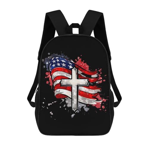 Söt affärsryggsäck amerikansk flagga amerikanska kors skolväskor fritid tryckt skolväska för resor, gym, fritid, 42x32x14 cm