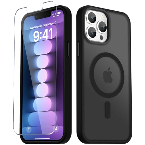 Image of YENAPOON for iPhone 13 Pro Case, Matte Magnetic Phone Cover [with 1 Screen Protector] [Support for MagSafe] [Shockproof Military Grade Protection] Translucent Frosted Back, Black