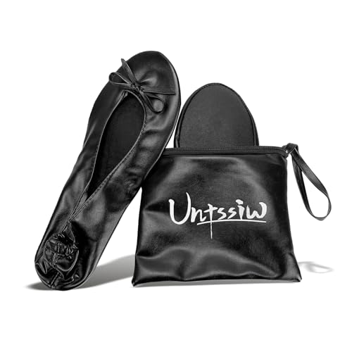 Untssiw Women's Foldable Portable Ballet Flat Roll Up Slipper Shoes with Travel Pouch - Fold Up...