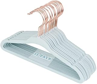 ManGotree Baby Velvet Hangers with Rose Gold Hook, Infant and Toddler Hangers, 28cm No-Slip Children Hangers, Ultra Thin Space Saving, Sturdy & Durable Kids Clothes Hangers 15 Pack(Blue)