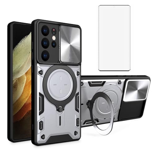 ASUS wish �g�ѓd�b�P�[�X Samsung Galaxy S21 Ultra 5G �X���C�h�J���� ���C�J�o�[ �����K���X�X�N���[���v���e�N�^�[�ƃ����O�z���_�[�t�� �n�C�u���b�h���o�C���Z���A�N�Z�T���[ S21ultra 21S S 21 21ul