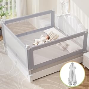 omzer King Bed Rail for Toddlers – Foldable Baby Bed Rail Guard with Child Lock Height Adjustable Bed Safety Rails for Children Bed Rail for King Size Bed – 3 Pack, 78.7×78.7×74.7”