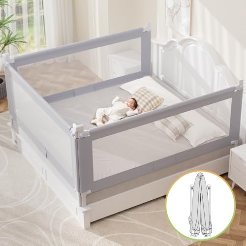 omzer King Bed Rail for Toddlers – Foldable Baby Bed Rail Guard with Child Lock Height Adjustable Bed Safety Rails for Children Bed Rail for King Size Bed – 3 Pack, 78.7×78.7×74.7”
